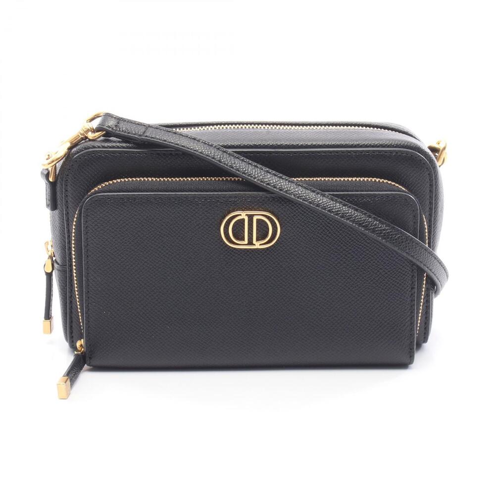 Dior Calo Double Clutch Shoulder Bag Leather Black